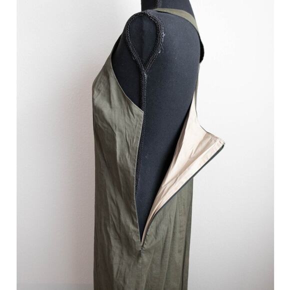 Theory Ladies Dark Olive Square Neckline Good Linen Size 8 Dress - Picture 6 of 11